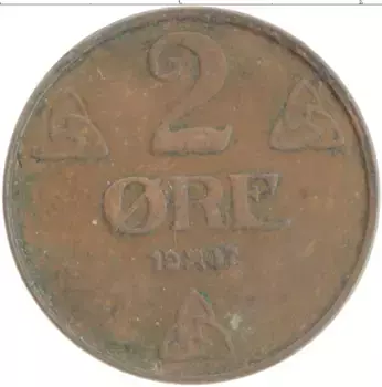 Монета 2 эре Норвегии 1937 года Бронза Хокон VII