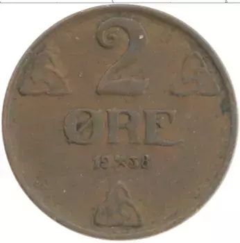 Монета 2 эре Норвегии 1938 года Бронза Хокон VII