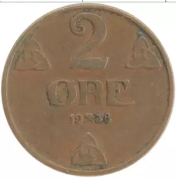 Монета 2 эре Норвегии 1938 года Бронза Хокон VII
