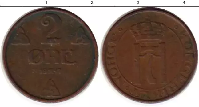 Монета 2 эре Норвегии 1947 года Бронза Хокон VII