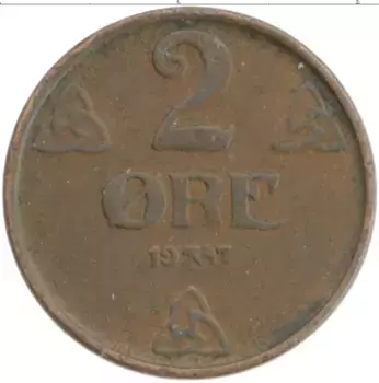 Монета 2 эре Норвегии 1947 года Бронза Хокон VII