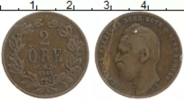 Монета 2 эре Швеции 1860 года Медь Карл XV