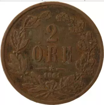 Монета 2 эре Швеции 1861 года Бронза Карл V