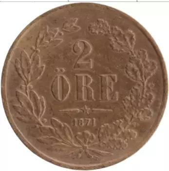 Монета 2 эре Швеции 1871 года Бронза Карл XV