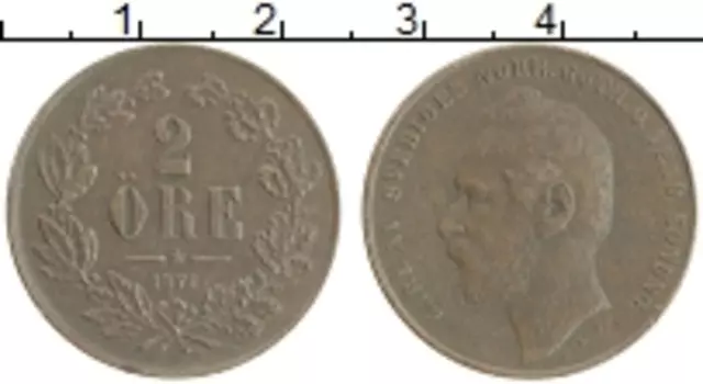 Монета 2 эре Швеции 1871 года Бронза Карл XV