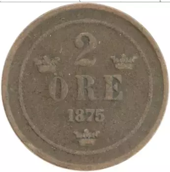 Монета 2 эре Швеции 1875 года Бронза Оскар II