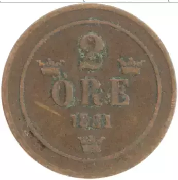 Монета 2 эре Швеции 1881 года Бронза Оскар II
