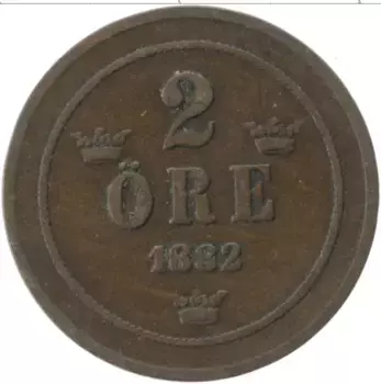 Монета 2 эре Швеции 1882 года Медь Оскар II