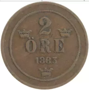 Монета 2 эре Швеции 1883 года Бронза Оскар II