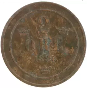 Монета 2 эре Швеции 1884 года Бронза Оскар II