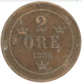 Монета 2 эре Швеции 1886 года Бронза Оскар II