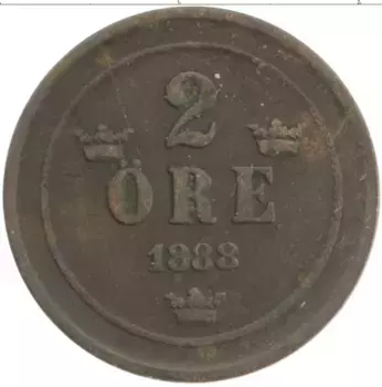 Монета 2 эре Швеции 1888 года Бронза Оскар II
