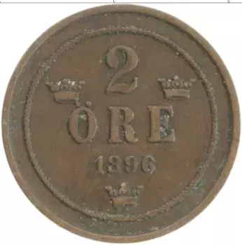 Монета 2 эре Швеции 1896 года Бронза Оскар II