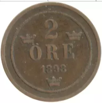 Монета 2 эре Швеции 1898 года Бронза Оскар II