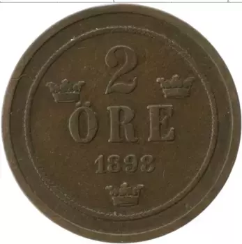 Монета 2 эре Швеции 1898 года Медь Оскар II