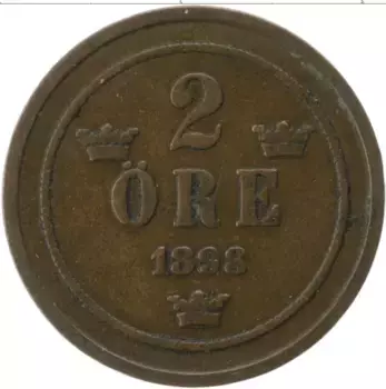 Монета 2 эре Швеции 1898 года Медь Оскар II