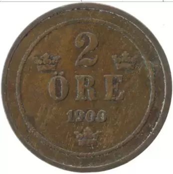 Монета 2 эре Швеции 1900 года Медь Оскар II
