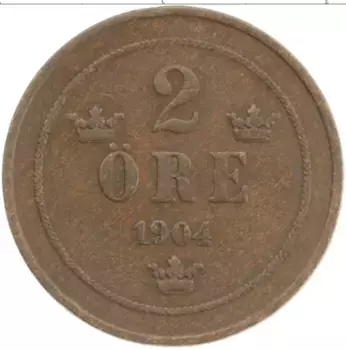 Монета 2 эре Швеции 1904 года Бронза Оскар II
