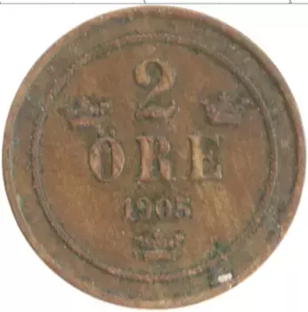 Монета 2 эре Швеции 1905 года Бронза Оскар II