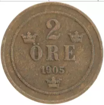 Монета 2 эре Швеции 1905 года Бронза Оскар II