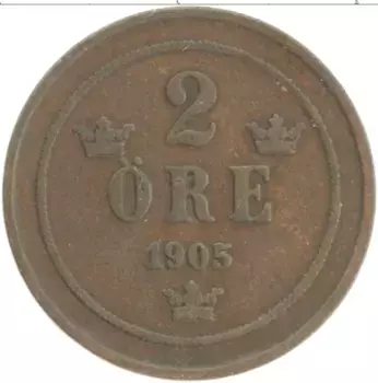 Монета 2 эре Швеции 1905 года Бронза Оскар II