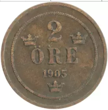 Монета 2 эре Швеции 1905 года Бронза Оскар II