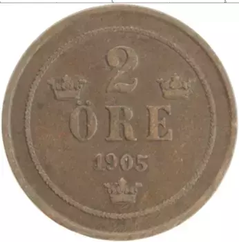 Монета 2 эре Швеции 1905 года Бронза Оскар II