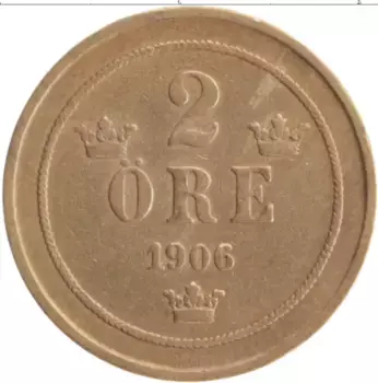 Монета 2 эре Швеции 1906 года Бронза Оскар II