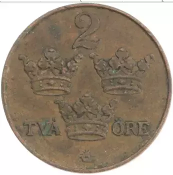 Монета 2 эре Швеции 1914 года Бронза Густав V