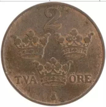 Монета 2 эре Швеции 1916 года Бронза Густав V