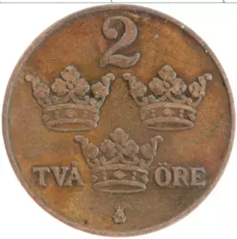 Монета 2 эре Швеции 1919 года Бронза Густав V