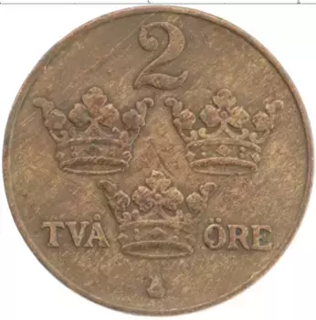 Монета 2 эре Швеции 1920 года Бронза Густав V