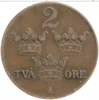 Монета 2 эре Швеции 1920 года Бронза Густав V