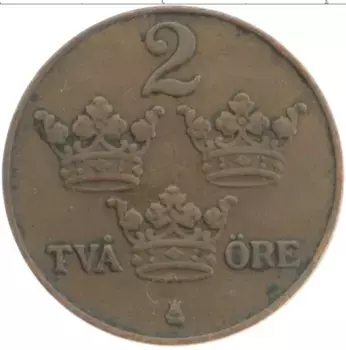 Монета 2 эре Швеции 1921 года Бронза Карл Густав