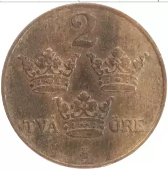 Монета 2 эре Швеции 1921 года Бронза Густав V
