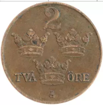 Монета 2 эре Швеции 1922 года Бронза Густав V