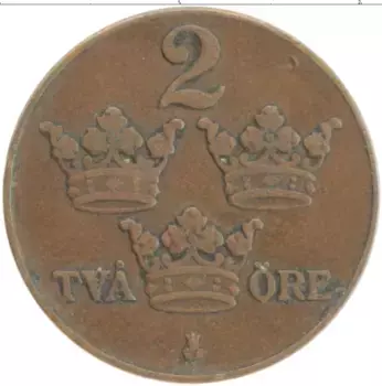 Монета 2 эре Швеции 1924 года Бронза Густав V