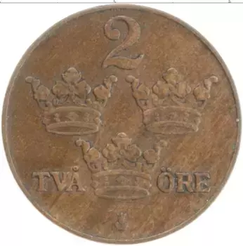 Монета 2 эре Швеции 1925 года Бронза Густав V
