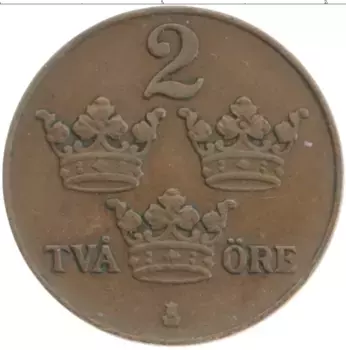 Монета 2 эре Швеции 1926 года Бронза Густав V