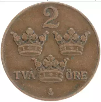 Монета 2 эре Швеции 1926 года Бронза Густав V