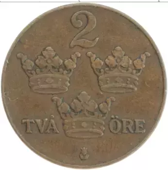 Монета 2 эре Швеции 1926 года Бронза Густав V