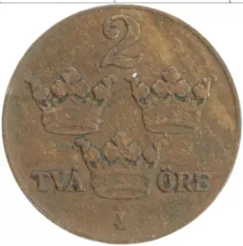 Монета 2 эре Швеции 1927 года Бронза Густав V