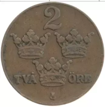 Монета 2 эре Швеции 1928 года Бронза Густав V