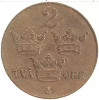 Монета 2 эре Швеции 1929 года Бронза Густав V
