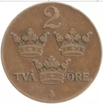 Монета 2 эре Швеции 1929 года Бронза Густав V