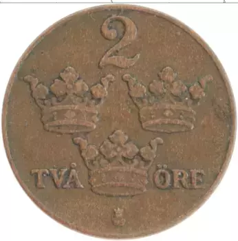 Монета 2 эре Швеции 1930 года Бронза Густав V
