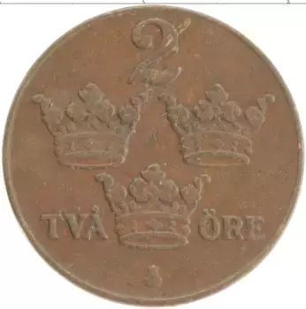 Монета 2 эре Швеции 1931 года Бронза Густав V