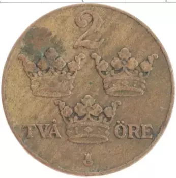Монета 2 эре Швеции 1934 года Бронза Густав V