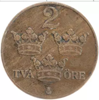 Монета 2 эре Швеции 1934 года Бронза Густав V