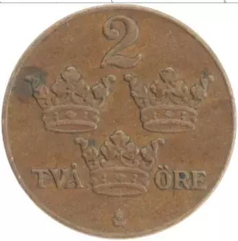 Монета 2 эре Швеции 1935 года Бронза Густав V